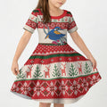 Aussie Kingfisher Bird Christmas Kid Short Sleeve Dress Festive Knitted Pattern Inspired
