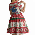 Aussie Kingfisher Bird Christmas Kid Short Sleeve Dress Festive Knitted Pattern Inspired