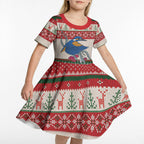 Aussie Kingfisher Bird Christmas Kid Short Sleeve Dress Festive Knitted Pattern Inspired