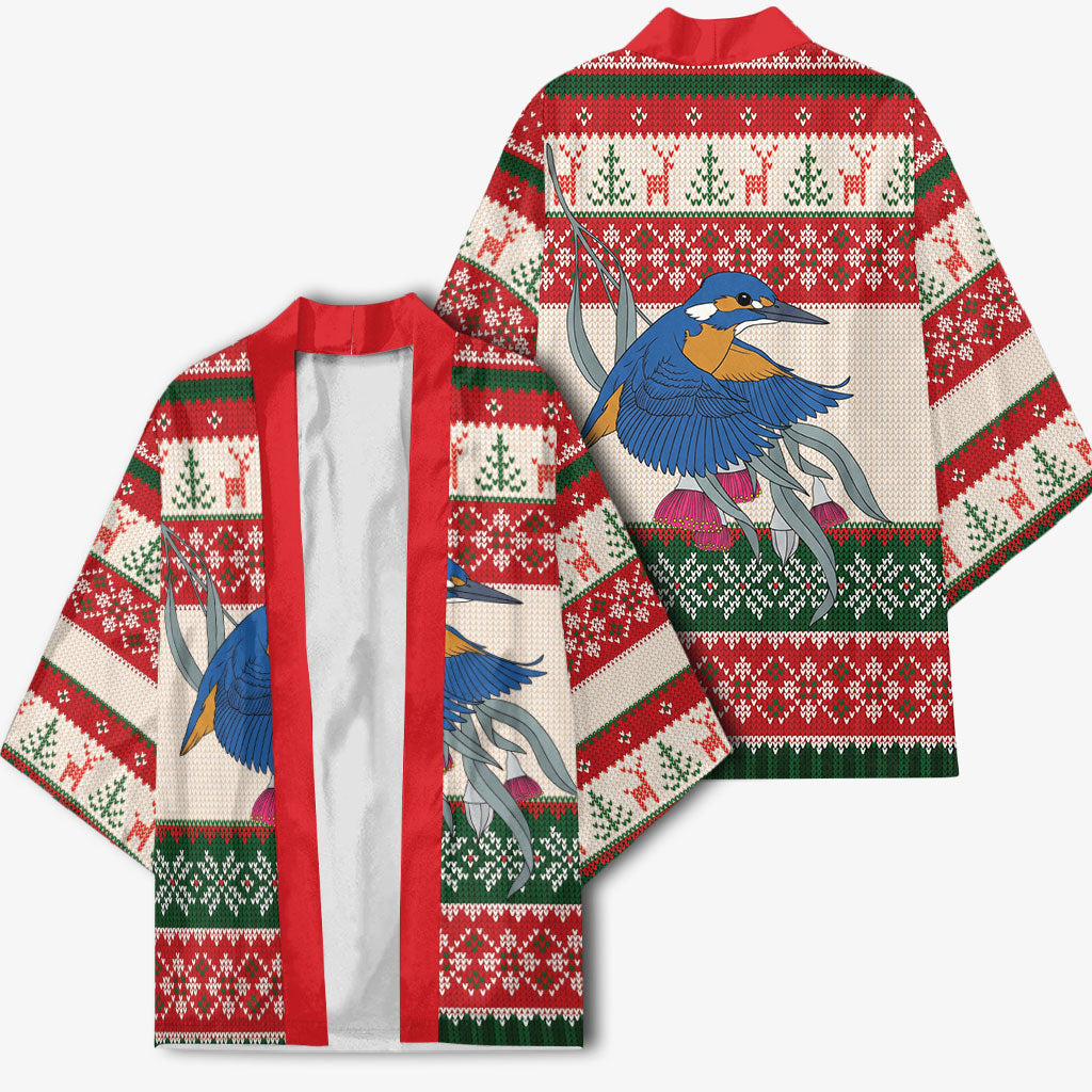 Aussie Kingfisher Bird Christmas Kimono Festive Knitted Pattern Inspired