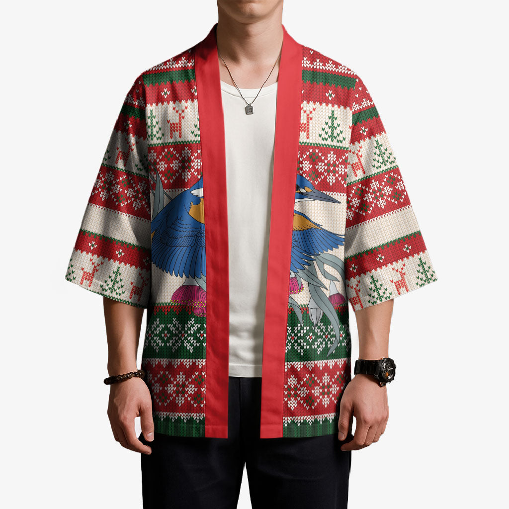 Aussie Kingfisher Bird Christmas Kimono Festive Knitted Pattern Inspired