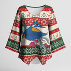 Aussie Kingfisher Bird Christmas Kimono Sleeve Blouse Festive Knitted Pattern Inspired