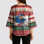 Aussie Kingfisher Bird Christmas Kimono Sleeve Blouse Festive Knitted Pattern Inspired