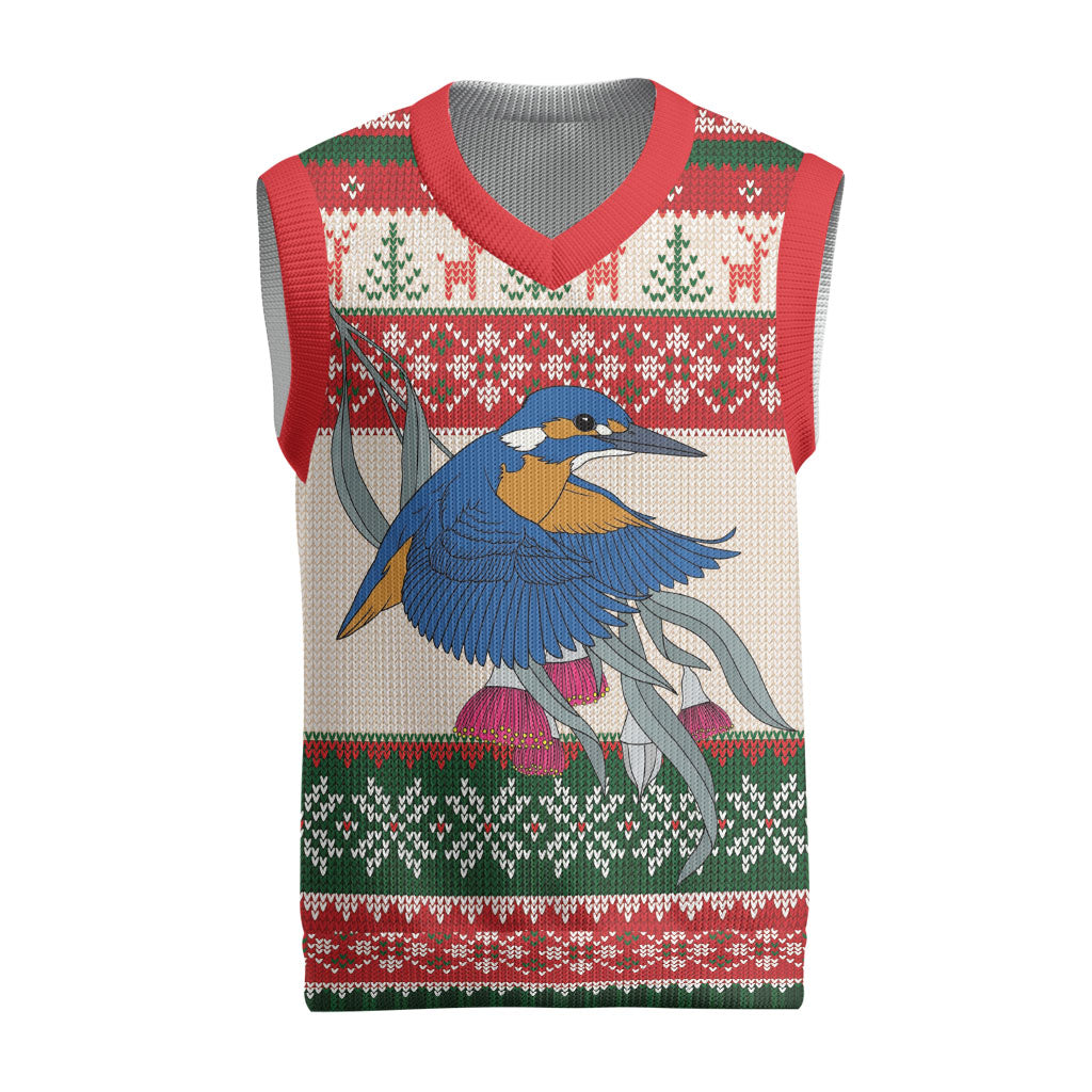 Aussie Kingfisher Bird Christmas Knitted V-Neck Vest Festive Knitted Pattern Inspired