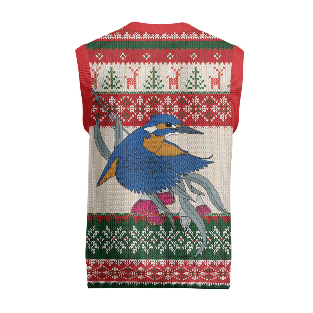 Aussie Kingfisher Bird Christmas Knitted V-Neck Vest Festive Knitted Pattern Inspired