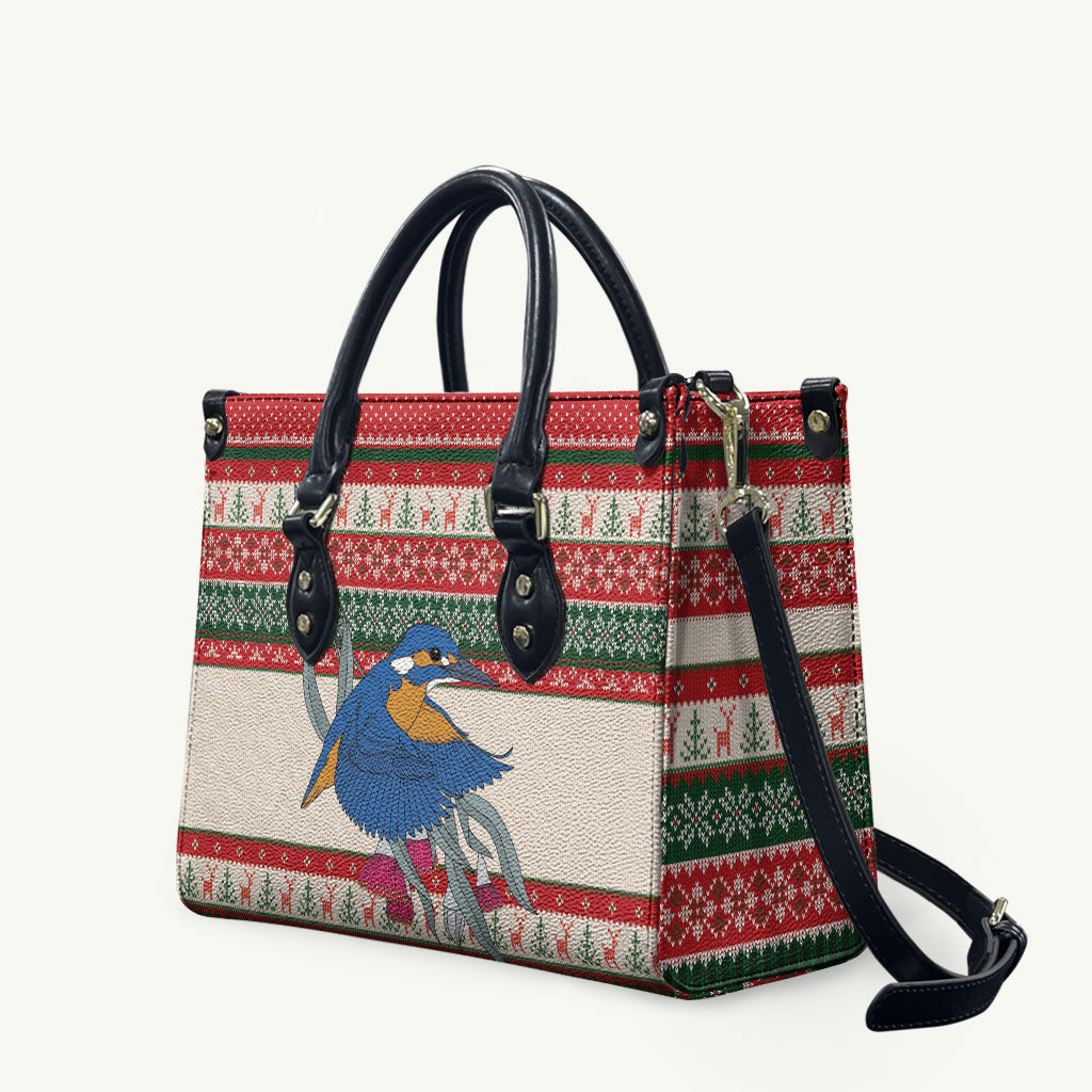 Aussie Kingfisher Bird Christmas Leather Bag Festive Knitted Pattern Inspired