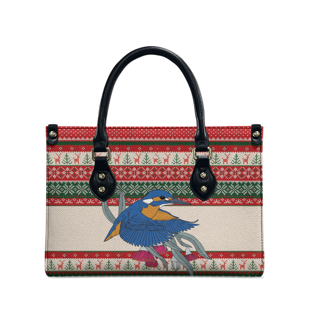 Aussie Kingfisher Bird Christmas Leather Bag Festive Knitted Pattern Inspired