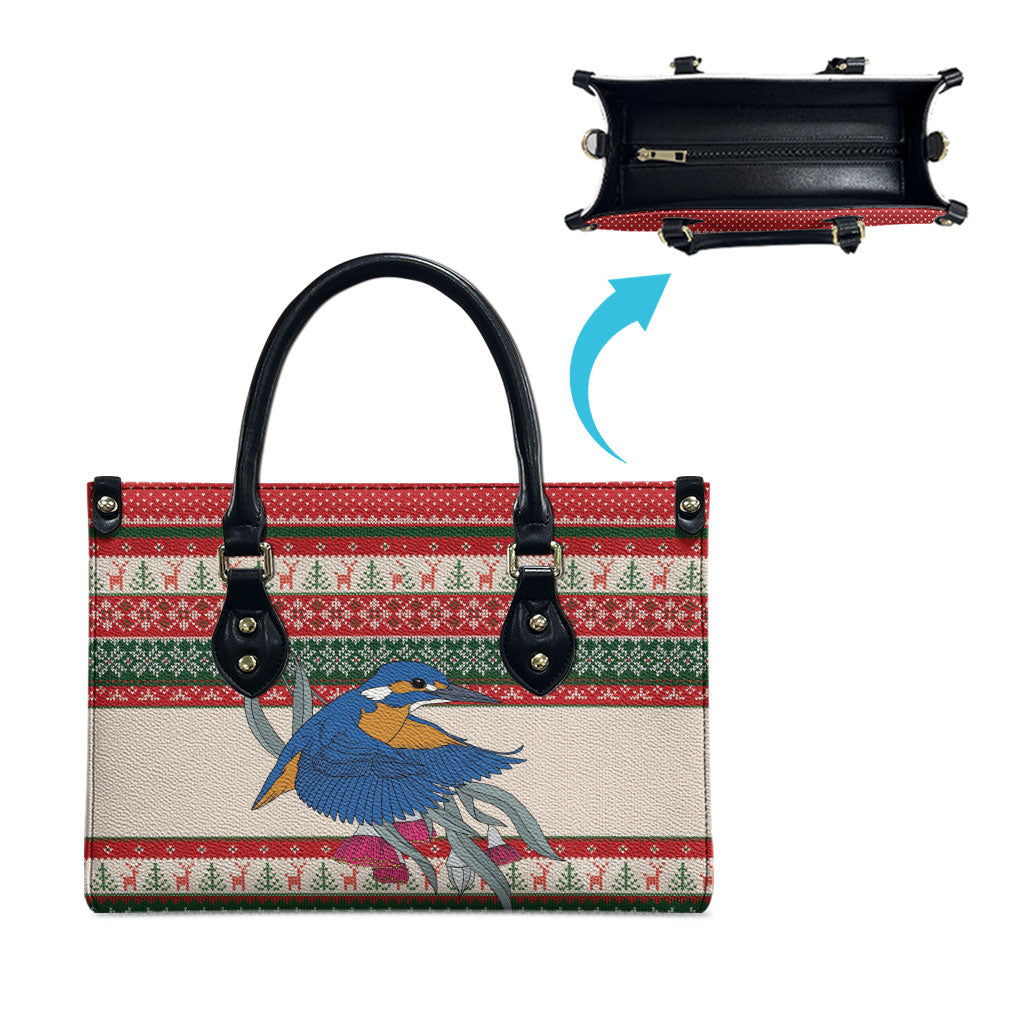 Aussie Kingfisher Bird Christmas Leather Bag Festive Knitted Pattern Inspired