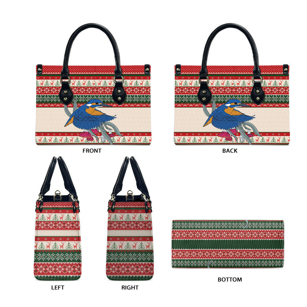 Aussie Kingfisher Bird Christmas Leather Bag Festive Knitted Pattern Inspired