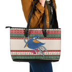 Aussie Kingfisher Bird Christmas Leather Tote Bag Festive Knitted Pattern Inspired