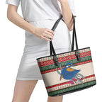 Aussie Kingfisher Bird Christmas Leather Tote Bag Festive Knitted Pattern Inspired
