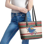 Aussie Kingfisher Bird Christmas Leather Tote Bag Festive Knitted Pattern Inspired