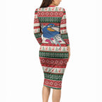 Aussie Kingfisher Bird Christmas Long Sleeve Bodycon Dress Festive Knitted Pattern Inspired