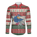 Aussie Kingfisher Bird Christmas Long Sleeve Button Shirt Festive Knitted Pattern Inspired