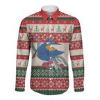Aussie Kingfisher Bird Christmas Long Sleeve Button Shirt Festive Knitted Pattern Inspired