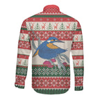 Aussie Kingfisher Bird Christmas Long Sleeve Button Shirt Festive Knitted Pattern Inspired