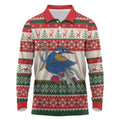 Aussie Kingfisher Bird Christmas Long Sleeve Polo Shirt Festive Knitted Pattern Inspired