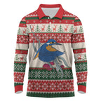 Aussie Kingfisher Bird Christmas Long Sleeve Polo Shirt Festive Knitted Pattern Inspired