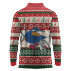 Aussie Kingfisher Bird Christmas Long Sleeve Polo Shirt Festive Knitted Pattern Inspired