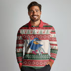 Aussie Kingfisher Bird Christmas Long Sleeve Polo Shirt Festive Knitted Pattern Inspired