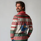 Aussie Kingfisher Bird Christmas Long Sleeve Polo Shirt Festive Knitted Pattern Inspired