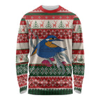 Aussie Kingfisher Bird Christmas Long Sleeve Shirt Festive Knitted Pattern Inspired