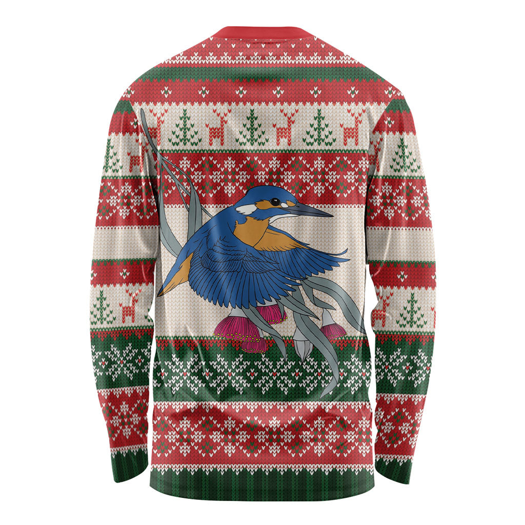 Aussie Kingfisher Bird Christmas Long Sleeve Shirt Festive Knitted Pattern Inspired