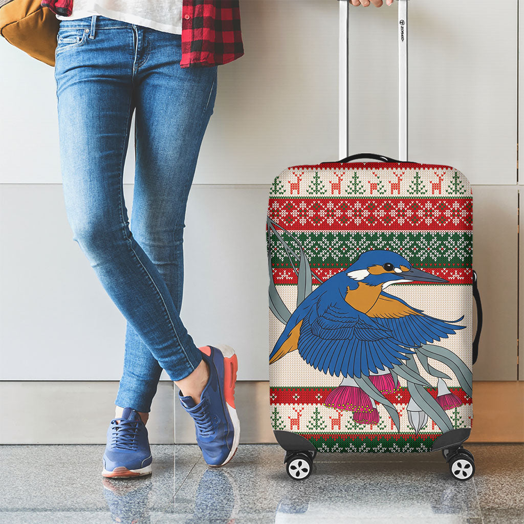 Aussie Kingfisher Bird Christmas Luggage Cover Festive Knitted Pattern Inspired