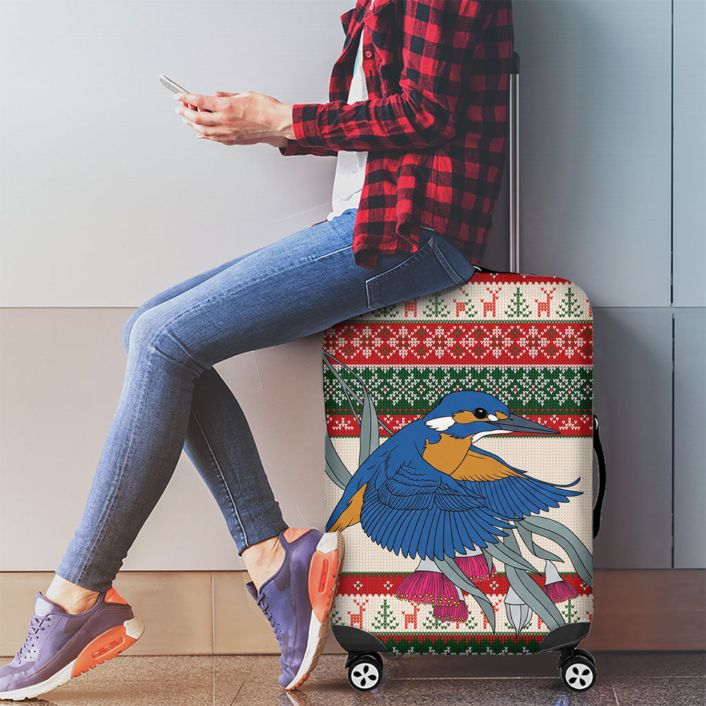 Aussie Kingfisher Bird Christmas Luggage Cover Festive Knitted Pattern Inspired