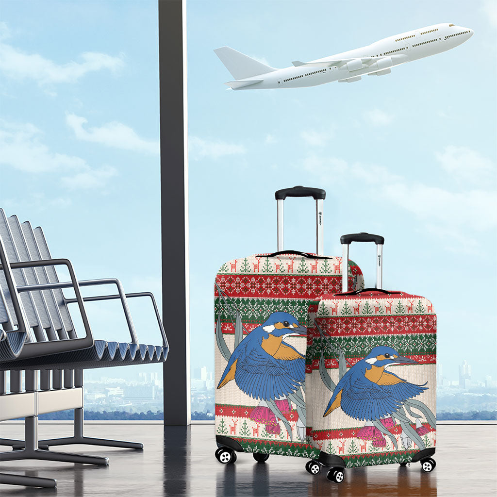 Aussie Kingfisher Bird Christmas Luggage Cover Festive Knitted Pattern Inspired