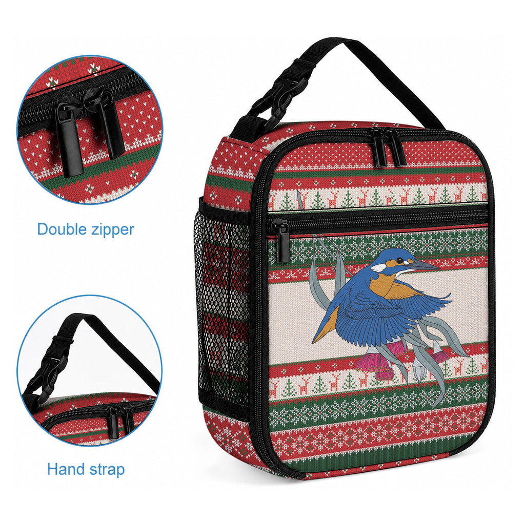Aussie Kingfisher Bird Christmas Lunch Bag Festive Knitted Pattern Inspired
