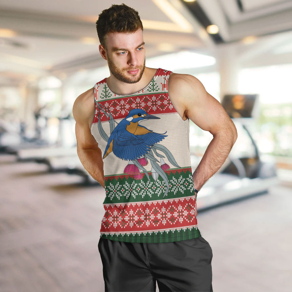 Aussie Kingfisher Bird Christmas Men Tank Top Festive Knitted Pattern Inspired