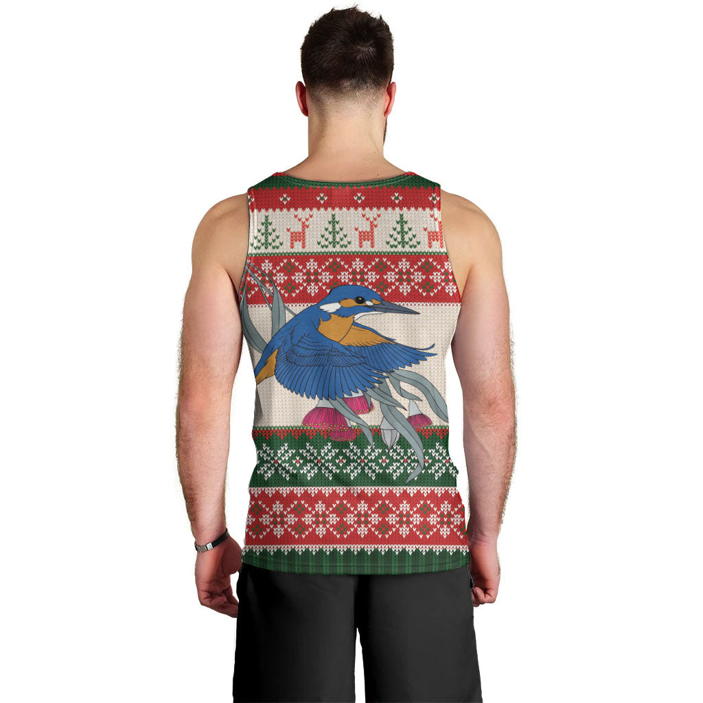 Aussie Kingfisher Bird Christmas Men Tank Top Festive Knitted Pattern Inspired