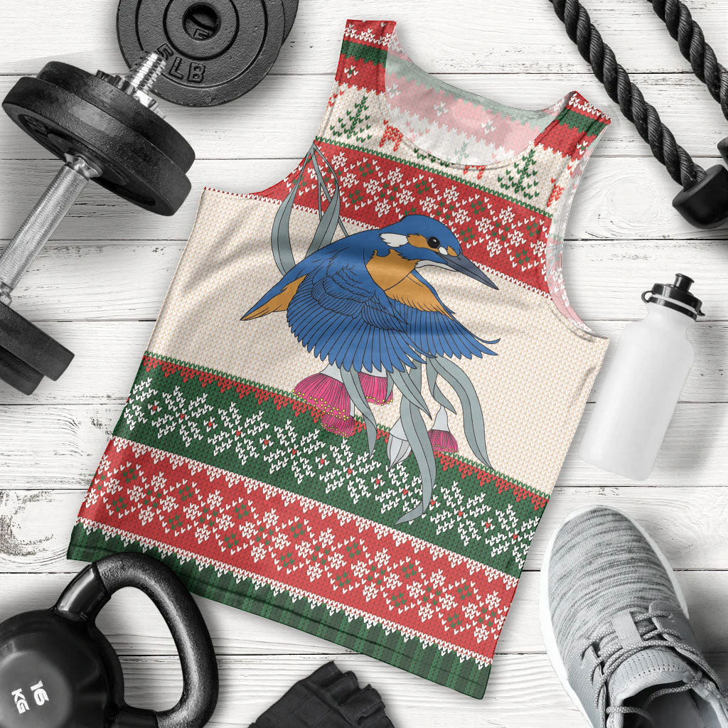 Aussie Kingfisher Bird Christmas Men Tank Top Festive Knitted Pattern Inspired