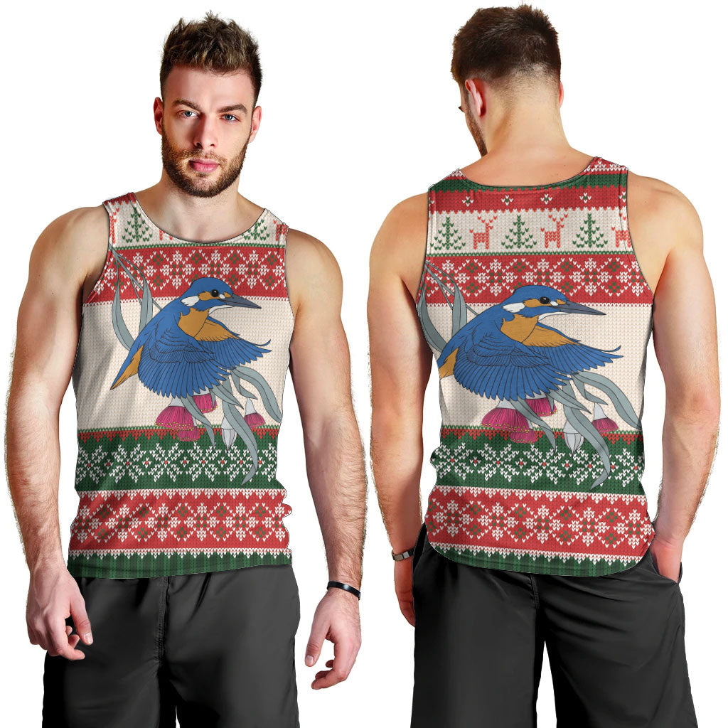 Aussie Kingfisher Bird Christmas Men Tank Top Festive Knitted Pattern Inspired