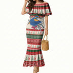 Aussie Kingfisher Bird Christmas Mermaid Dress Festive Knitted Pattern Inspired