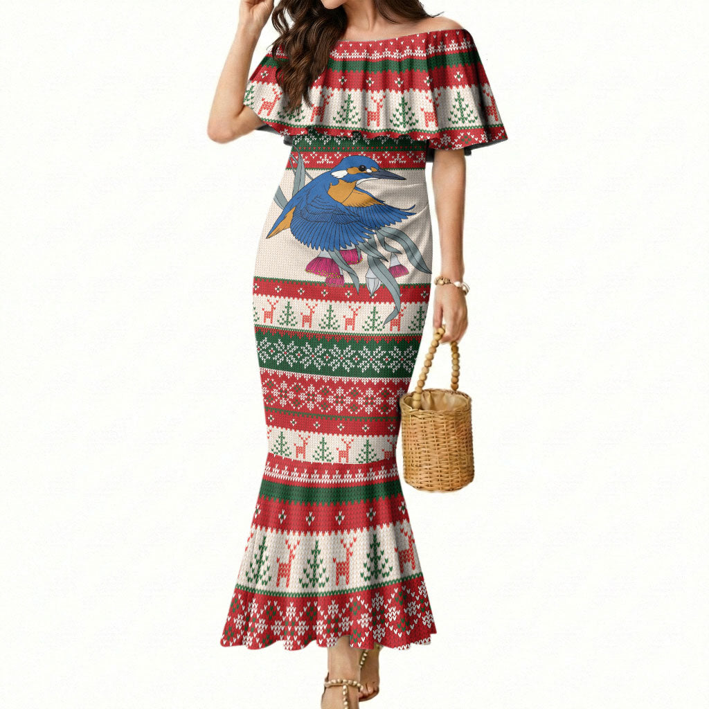 Aussie Kingfisher Bird Christmas Mermaid Dress Festive Knitted Pattern Inspired