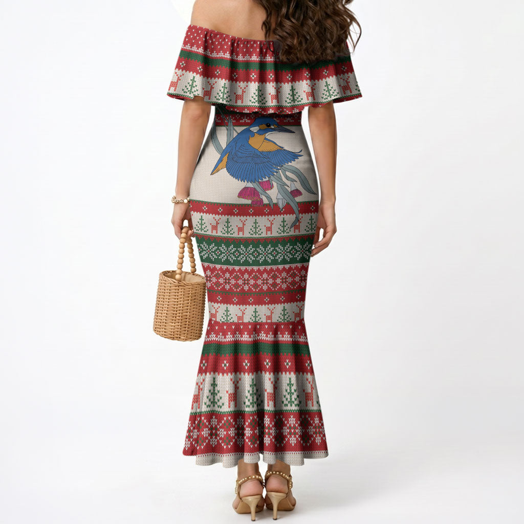 Aussie Kingfisher Bird Christmas Mermaid Dress Festive Knitted Pattern Inspired