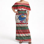 Aussie Kingfisher Bird Christmas Off Shoulder Maxi Dress Festive Knitted Pattern Inspired