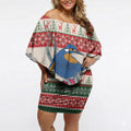 Aussie Kingfisher Bird Christmas Off Shoulder Short Dress Festive Knitted Pattern Inspired