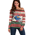Aussie Kingfisher Bird Christmas Off Shoulder Sweater Festive Knitted Pattern Inspired