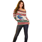 Aussie Kingfisher Bird Christmas Off Shoulder Sweater Festive Knitted Pattern Inspired