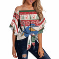 Aussie Kingfisher Bird Christmas Off Shoulder Wrap Waist Top Festive Knitted Pattern Inspired