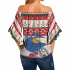 Aussie Kingfisher Bird Christmas Off Shoulder Wrap Waist Top Festive Knitted Pattern Inspired