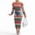 Aussie Kingfisher Bird Christmas Off The Shoulder Long Sleeve Dress Festive Knitted Pattern Inspired