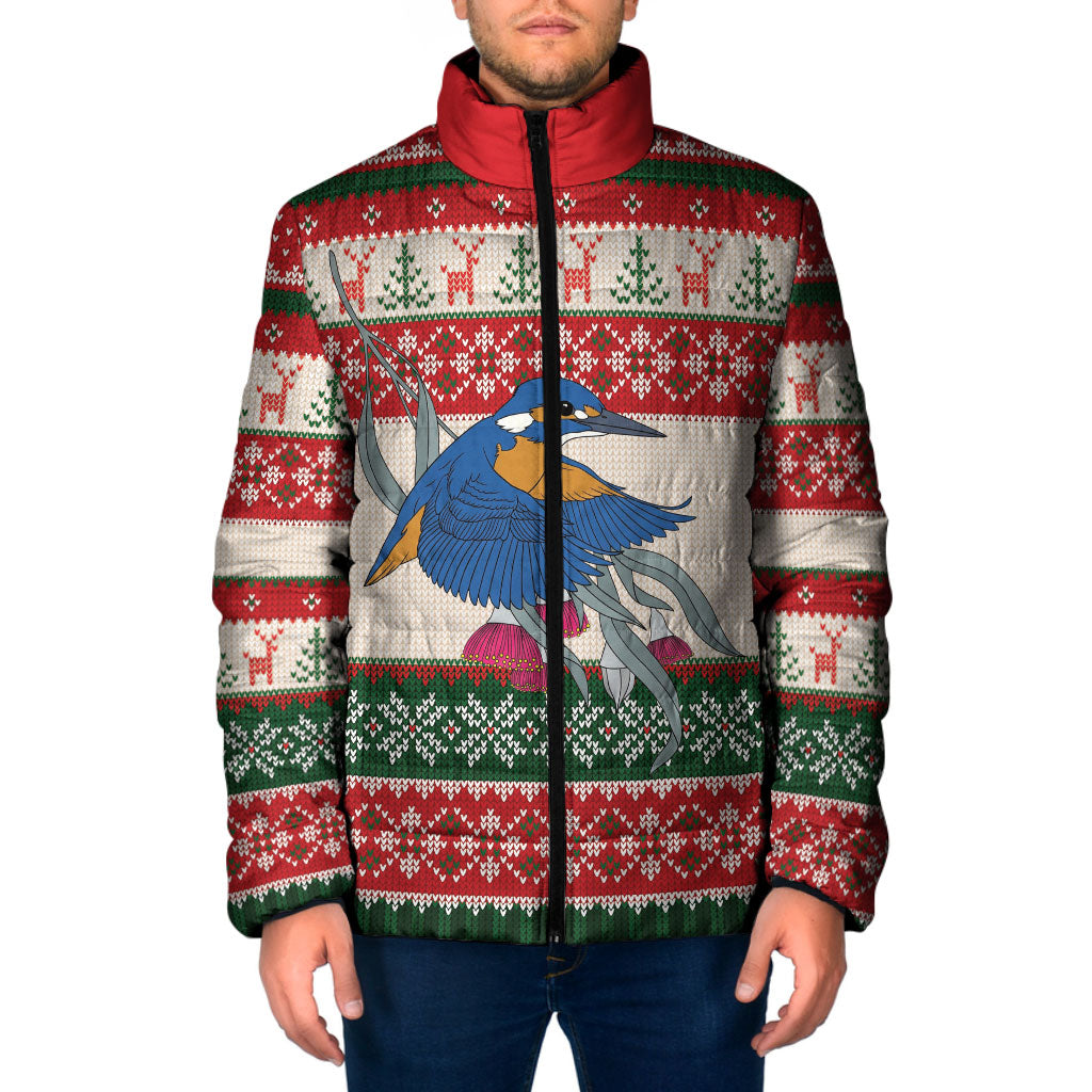 Aussie Kingfisher Bird Christmas Padded Jacket Festive Knitted Pattern Inspired