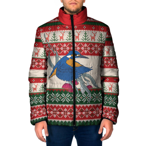 Aussie Kingfisher Bird Christmas Padded Jacket Festive Knitted Pattern Inspired