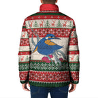 Aussie Kingfisher Bird Christmas Padded Jacket Festive Knitted Pattern Inspired