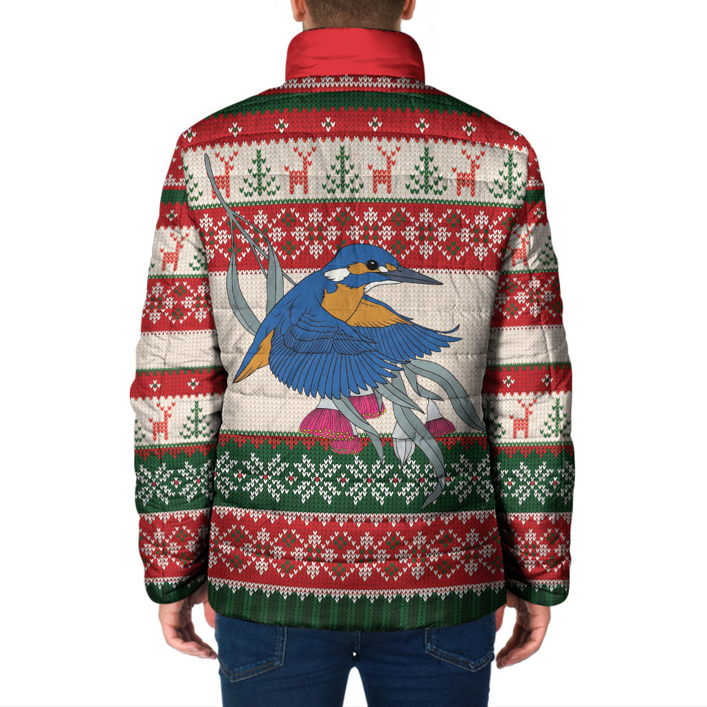 Aussie Kingfisher Bird Christmas Padded Jacket Festive Knitted Pattern Inspired