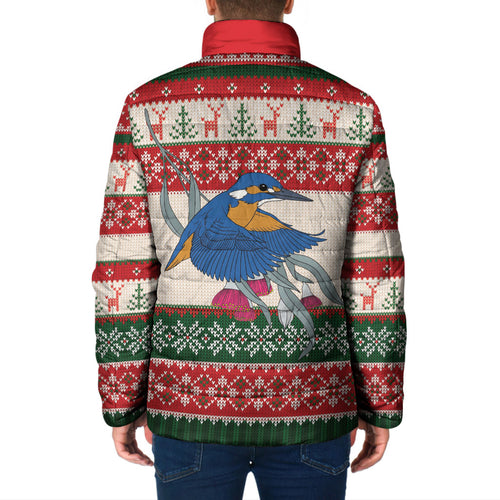 Aussie Kingfisher Bird Christmas Padded Jacket Festive Knitted Pattern Inspired